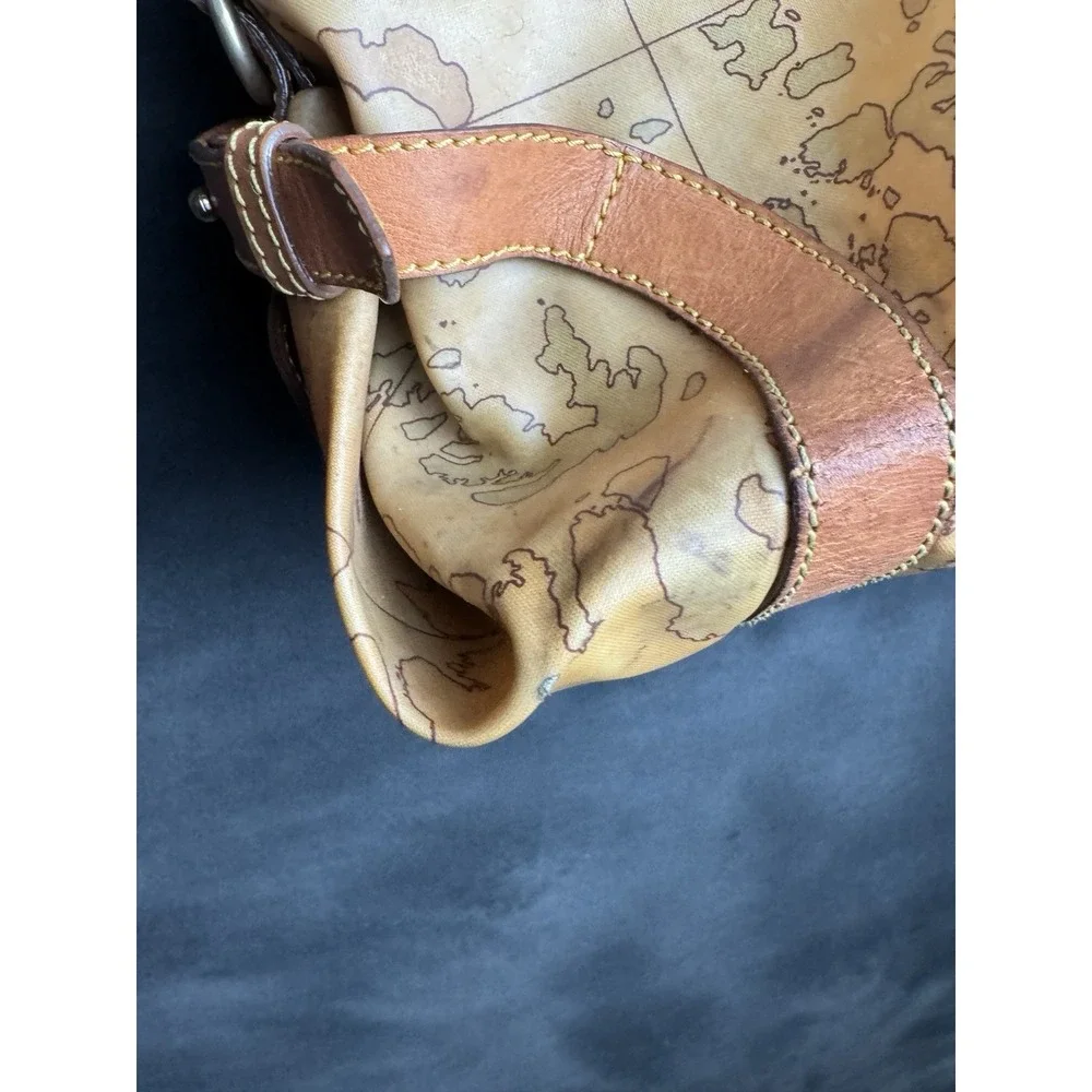 Alviero Martini 1a Classe Map Print Leather Shoulder Bag Hobo Vintage Travel